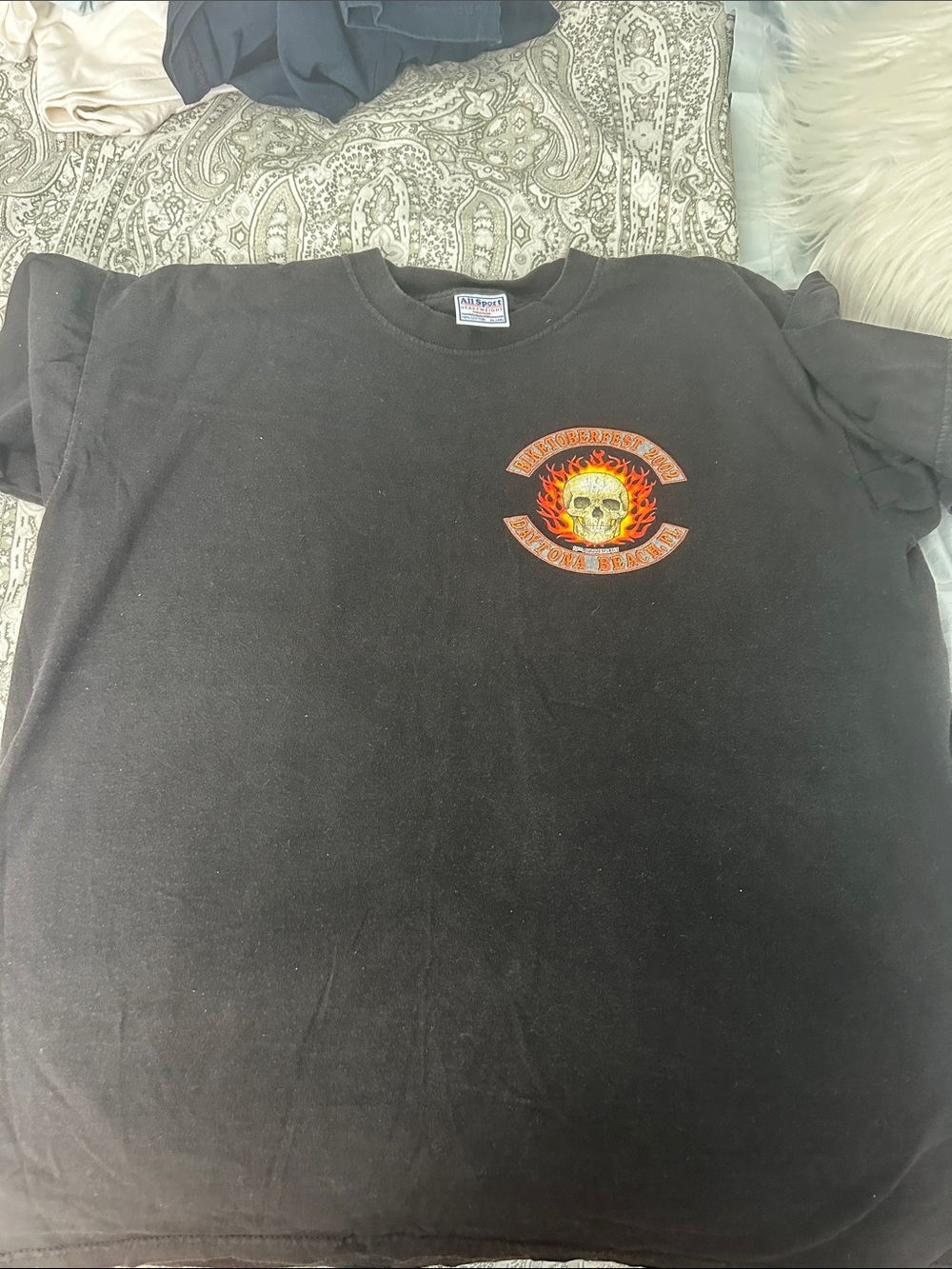 VTG Daytona Bikefest 2002 10anniv Skull Flame Short-Sleeve T-Shirt